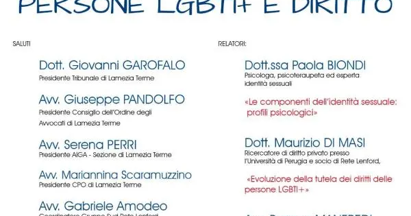 images “Persone LGBTI+ e Diritto”, l'incontro a Lamezia organizzato dall'Ordine degli Avvocati