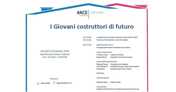 images “I Giovani Costruttori di Futuro”, giovedì a Crotone l’insediamento del Gruppo Giovani Imprenditori Edili

&nbsp;