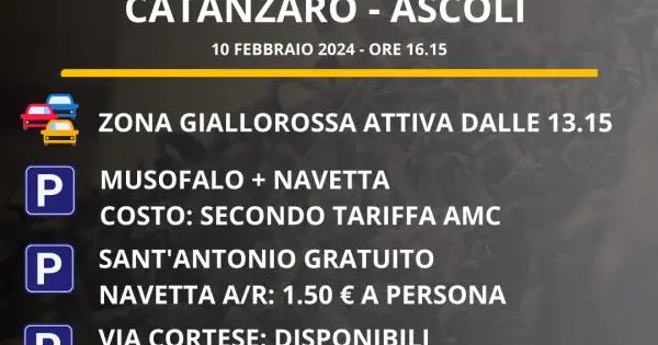 images Zona giallorossa&nbsp;per Catanzaro - Ascoli: info su viabilità, parcheggi, chiusura mercato e cimitero