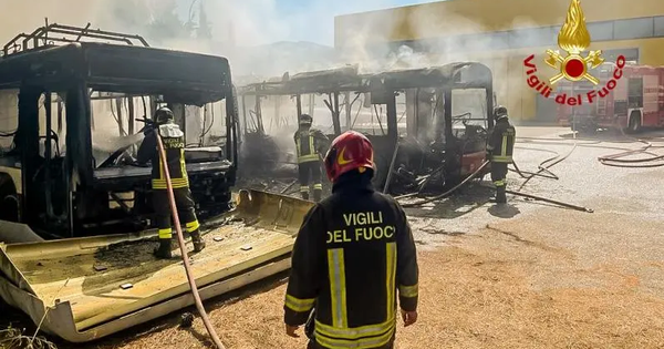 images Cosenza, bruciano quattro bus del trasporto pubblico: un dipendente ustionato