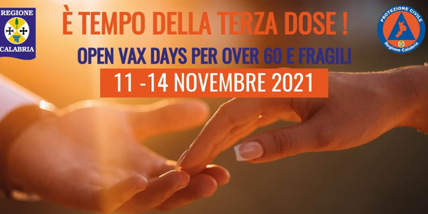 images Vaccini. La Prociv Calabria: "E' tempo della terza dose: da giovedì a domenica 14 novembre open vax days per over 60 e fragili" 